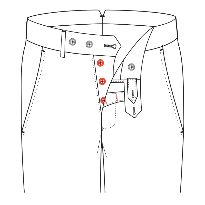 Button fly closing 3 buttons