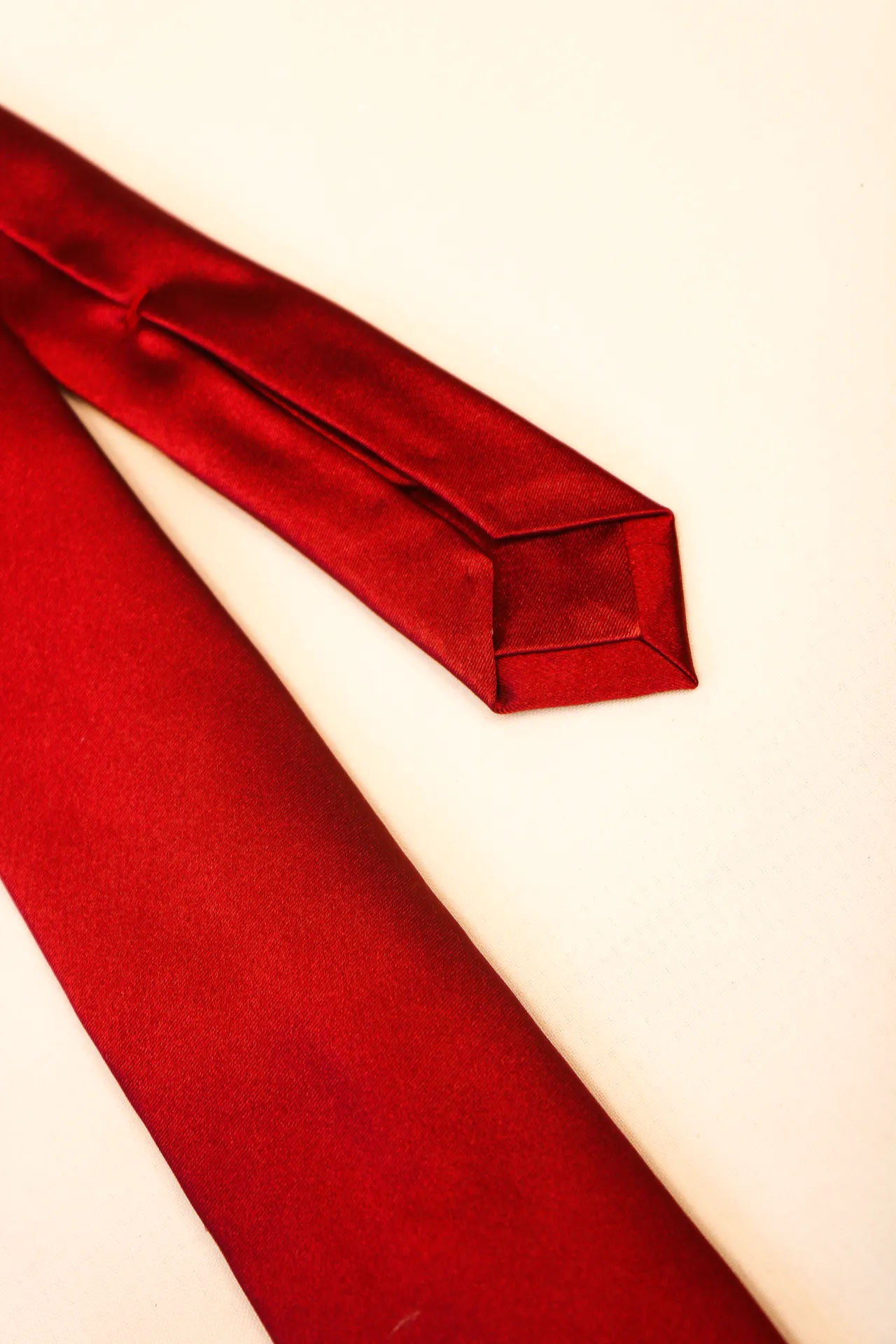 Tie 100% Silk Red Plain 7 Folds