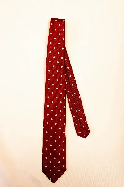 Tie 100% Silk Red & White Dots Self Tip