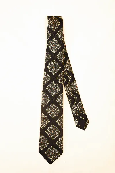 Tie 100% Silk Navy & Off White Flower Silk Tip