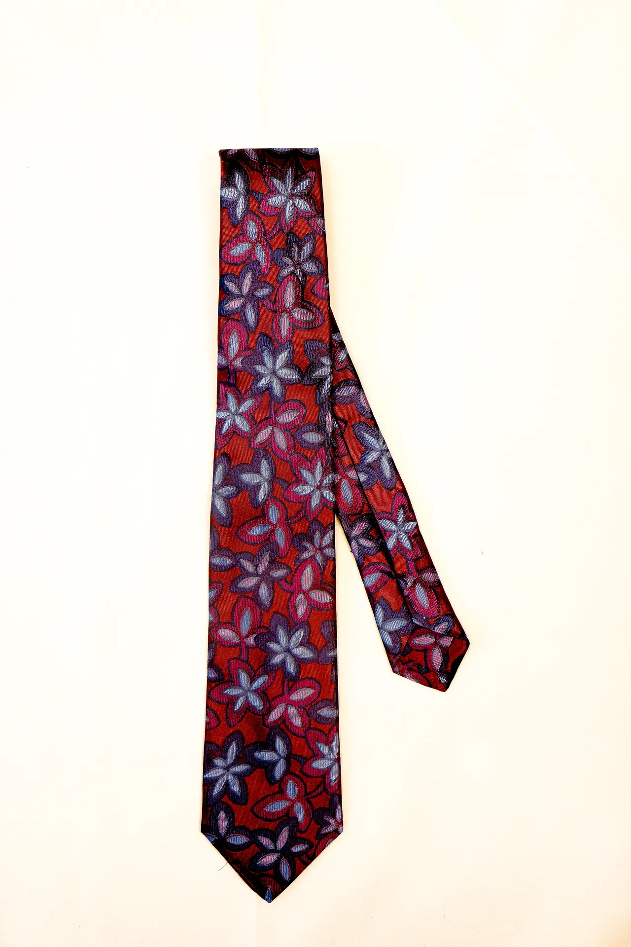 Tie 100% Silk Red & Blue Flower Self Tip