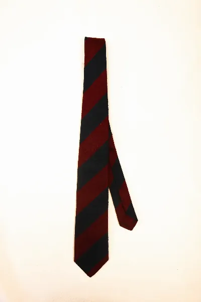 Tie 100% Silk Shantung Navy & Red Stripe Self Tip