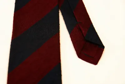 Tie 100% Silk Shantung Navy & Red Stripe Self Tip