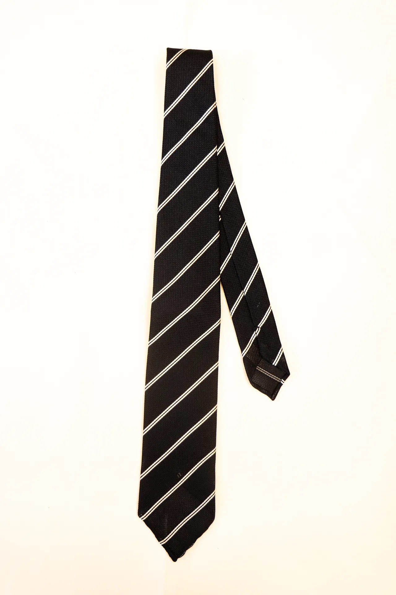 Tie 100% Silk Grenadine Navy & Blue Striped Untipped