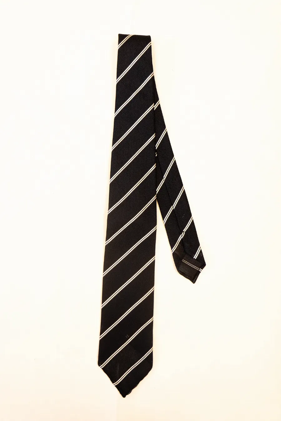 Tie 100% Silk Grenadine Navy & Blue Striped Untipped