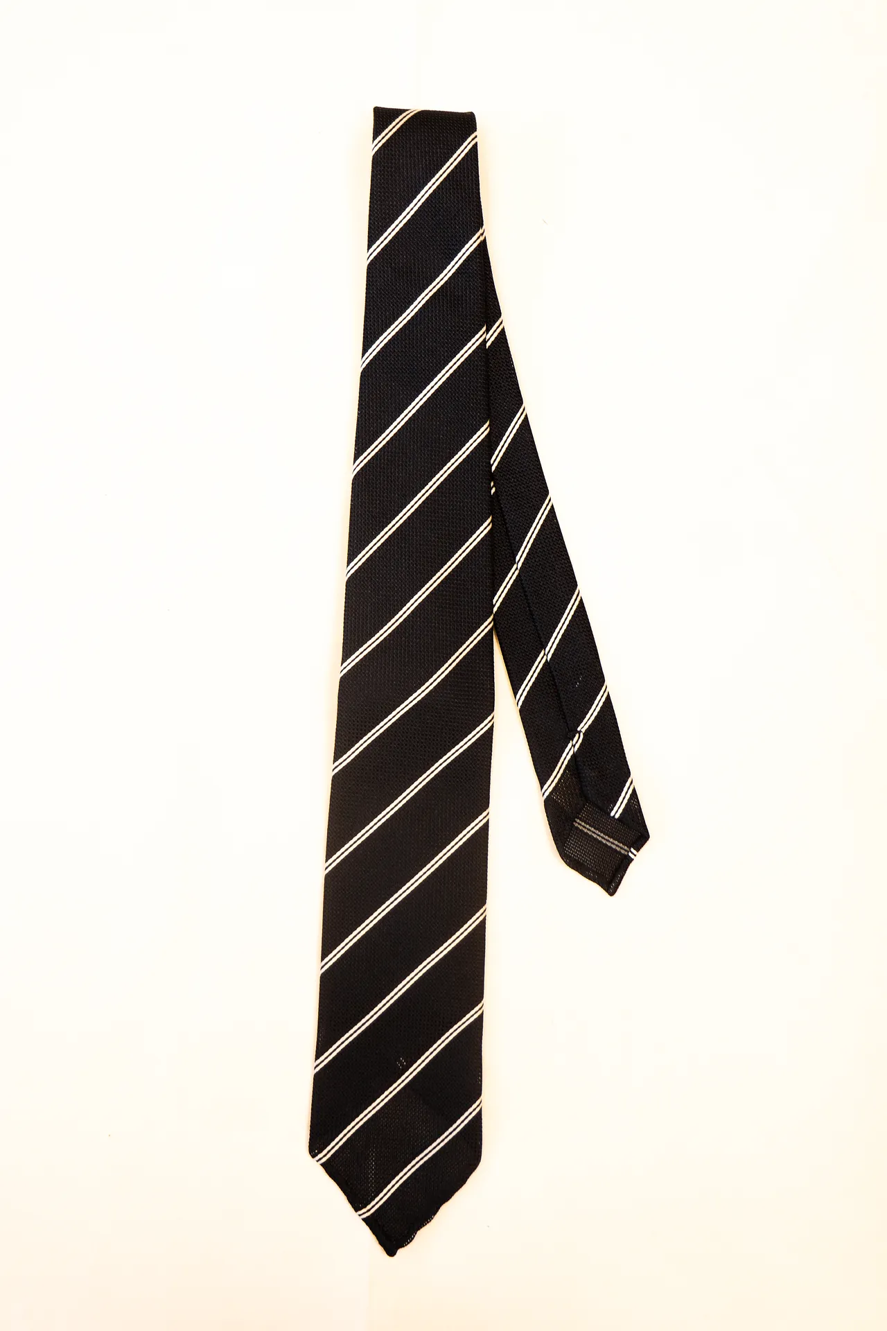 Tie 100% Silk Grenadine Navy & Blue Striped Untipped