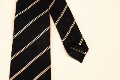 Tie 100% Silk Grenadine Navy & Blue Striped Untipped