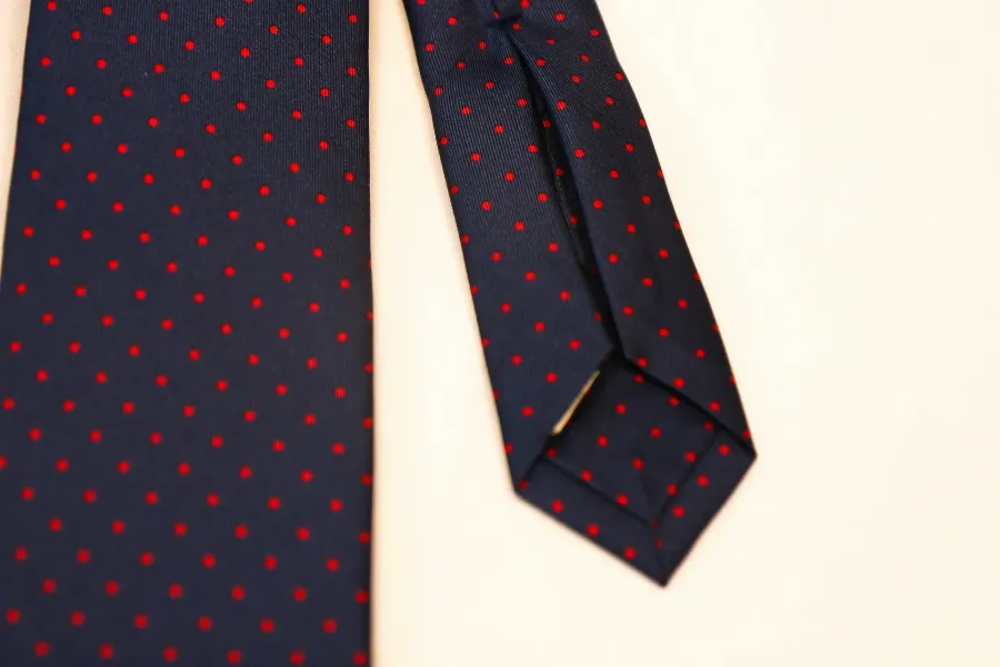Tie 100% Silk Twill Navy & Red Dots 7 Folds