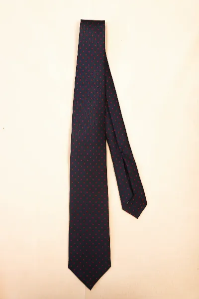 Tie 100% Silk Twill Navy & Red Dots 7 Folds