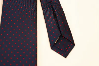 Tie 100% Silk Twill Navy & Red Dots 7 Folds