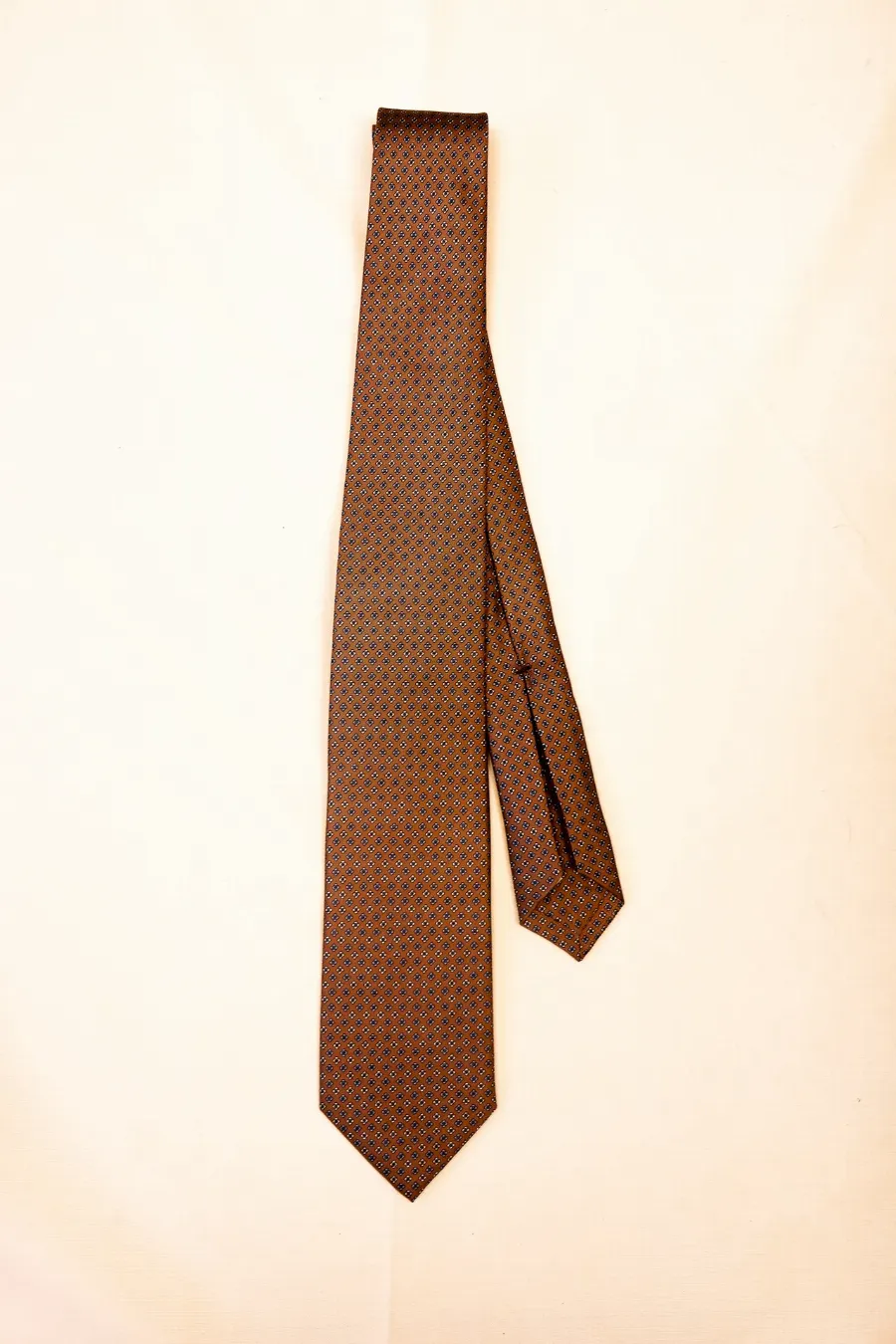 Tie 100% Silk Twill Brown & Blue Flower 7 Folds