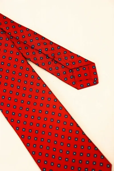 Tie 100% Silk Twill Red & Print Self Tip