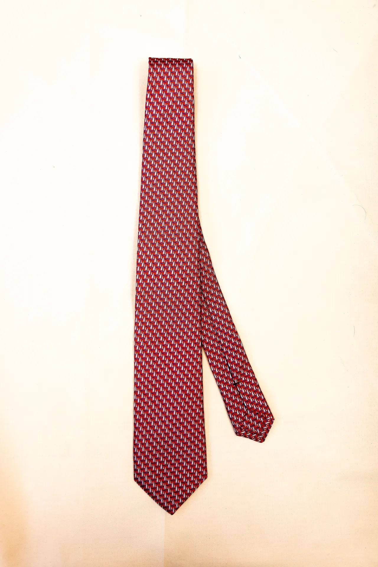 Tie 100% Silk Panama Red & Blue Ship Self Tip