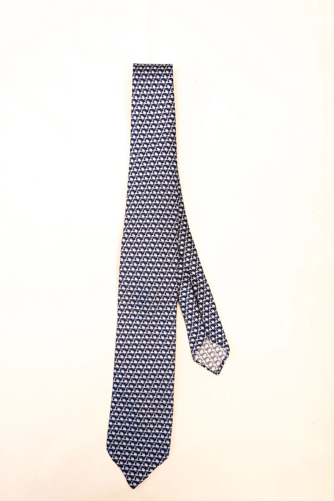 Tie 100% Silk Panama Navy & Blue Scooter 7 Folds untipp