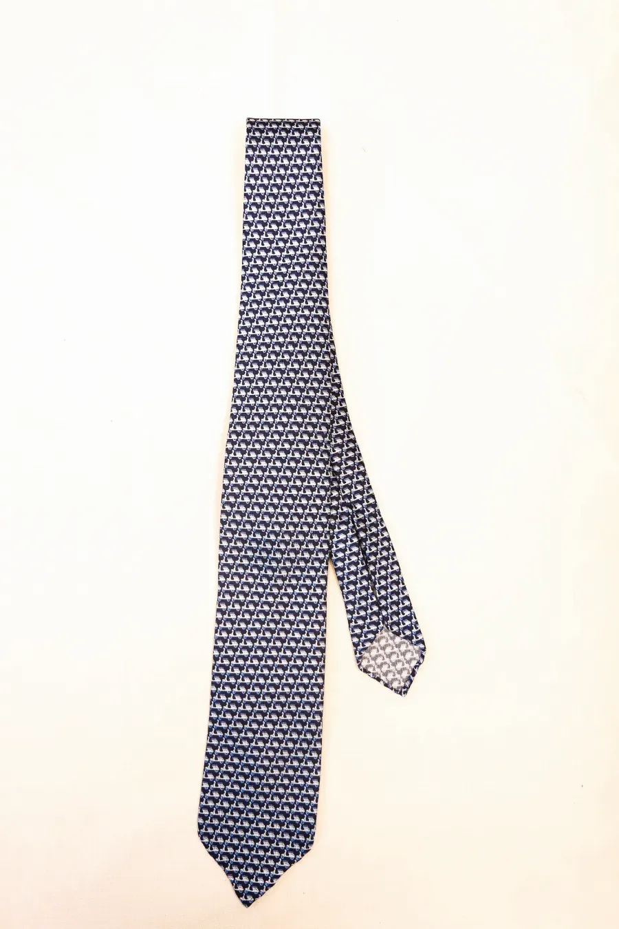 Tie 100% Silk Panama Navy & Blue Scooter 7 Folds untipp