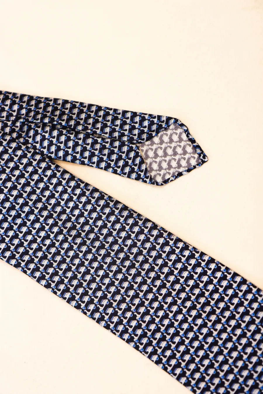 Tie 100% Silk Panama Navy & Blue Scooter 7 Folds untipp