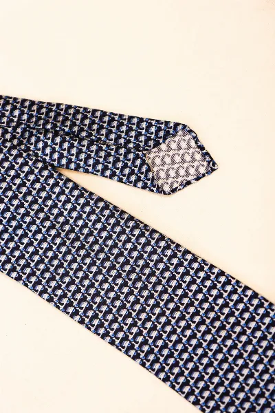 Tie 100% Silk Panama Navy & Blue Scooter 7 Folds untipp