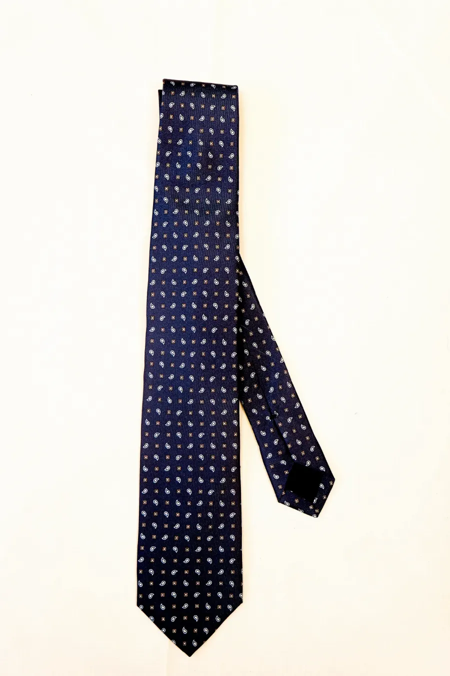 Tie 100% Silk Twill Navy & Brown Flower Silk Tip