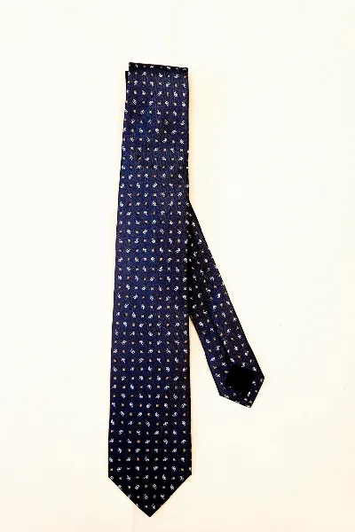 Tie 100% Silk Twill Navy & Brown Flower Silk Tip