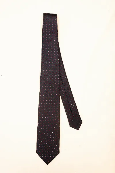 Tie 100% Silk Twill Navy & Red Flower Dots Silk Tip