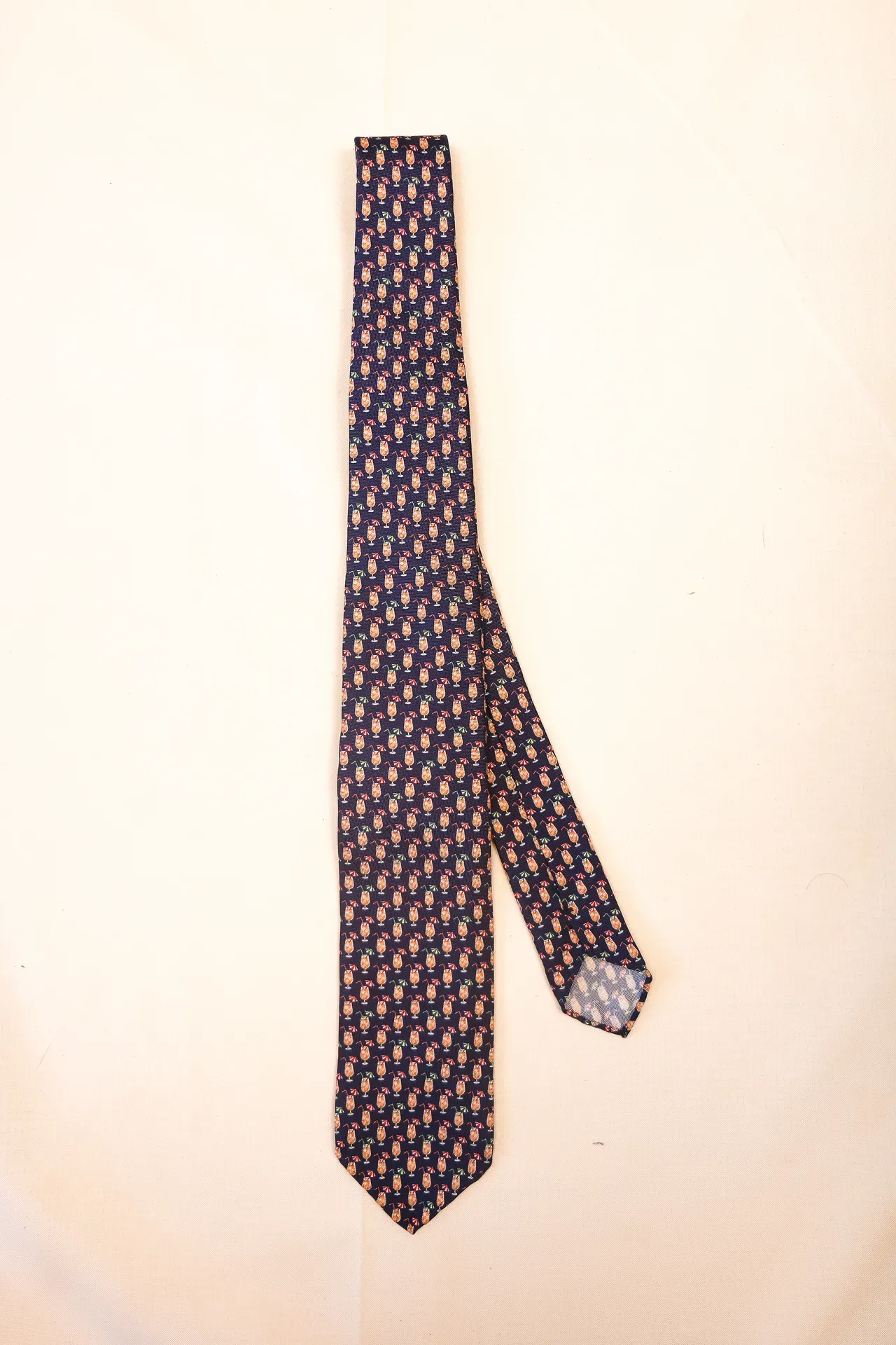 Tie 100% Silk Panama Navy & Orange Spritz Untipped