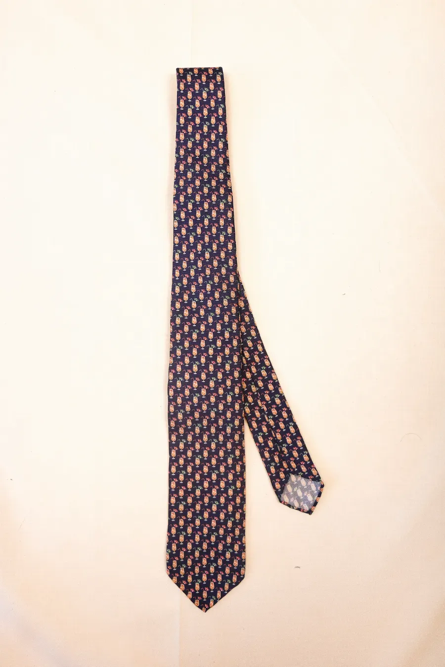 Tie 100% Silk Panama Navy & Orange Spritz Untipped