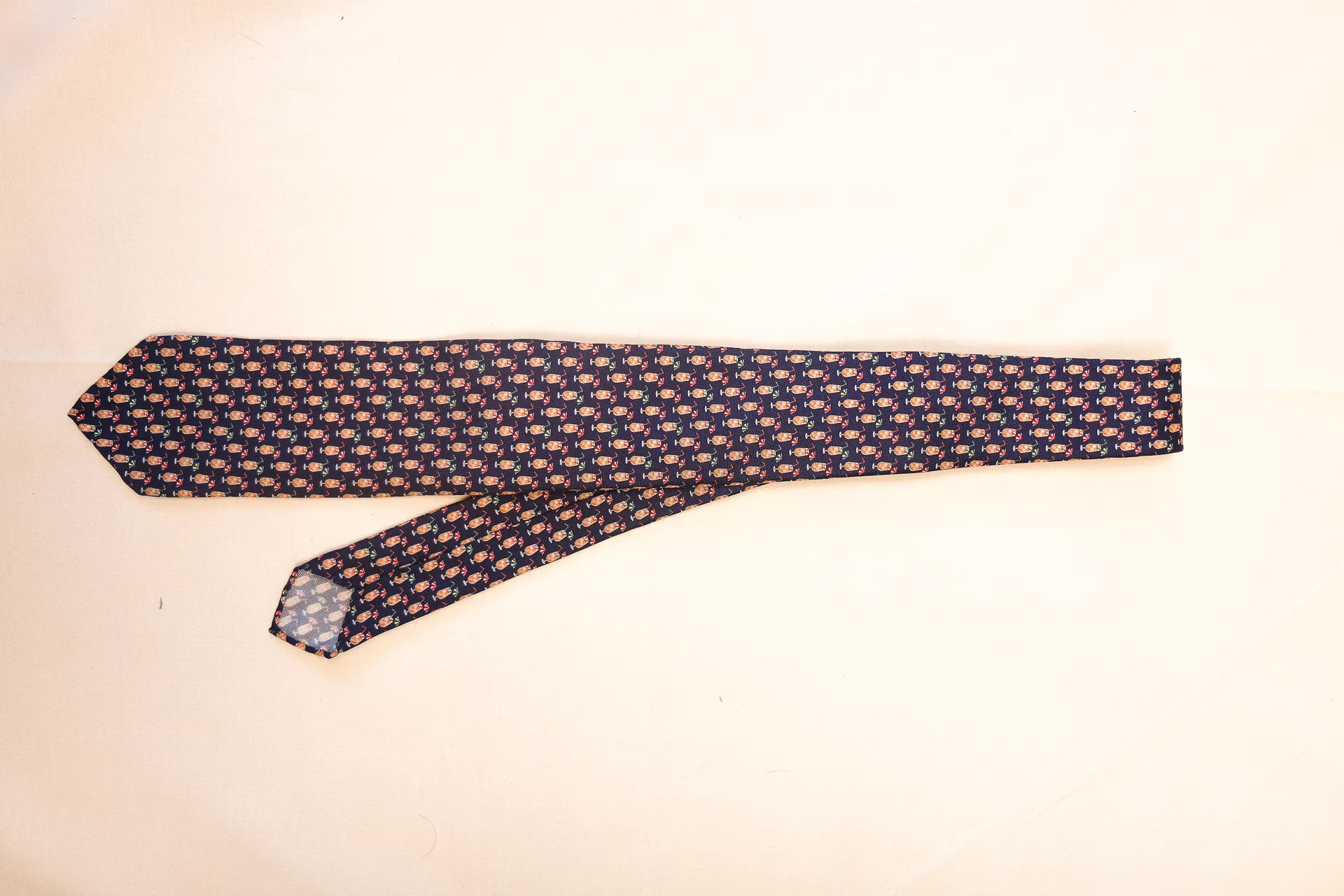 Tie 100% Silk Panama Navy & Orange Spritz Untipped