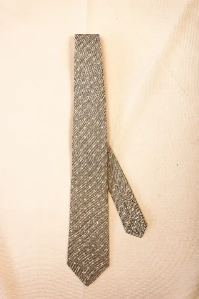 Tie 60% Linen 40% Silk Grey White Flower Self Tip