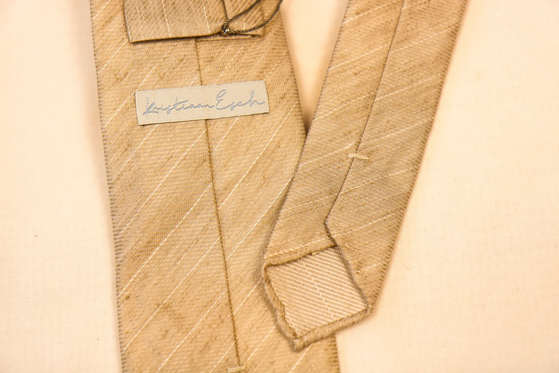 Tie 60% Linen 40% Beige White Gloss Stripe Untipped