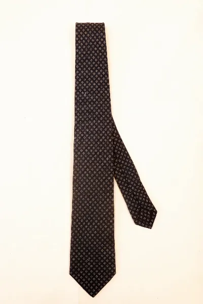 Tie 100% Wool Navy & Grey Flower Self Tip