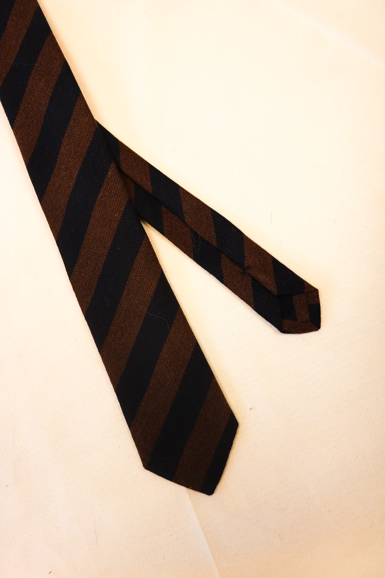 Tie 70% Cashmere 20% Wool 10% Silk Navy and Brown Stripe self Tip