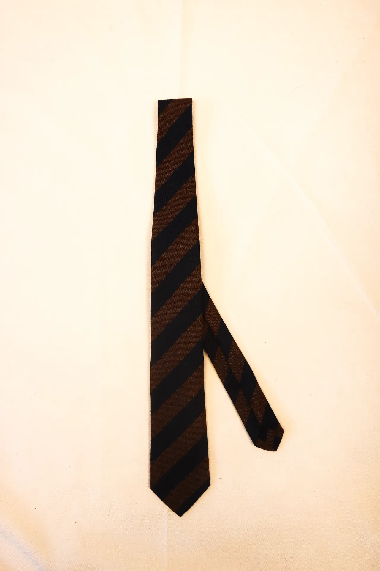 Tie 70% Cashmere 20% Wool 10% Silk Navy and Brown Stripe self Tip