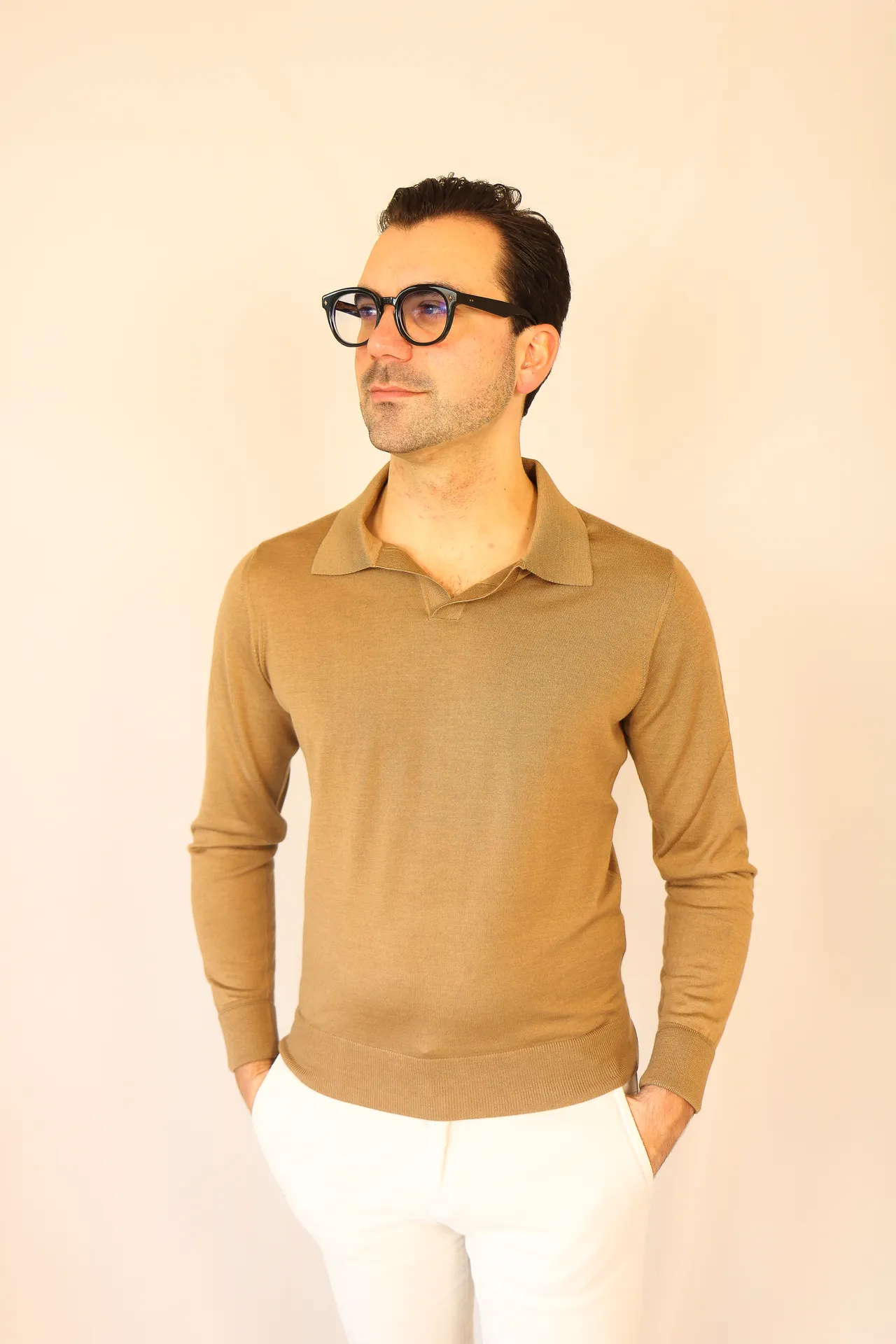 Polo longsleeve Pavia camel kashilk