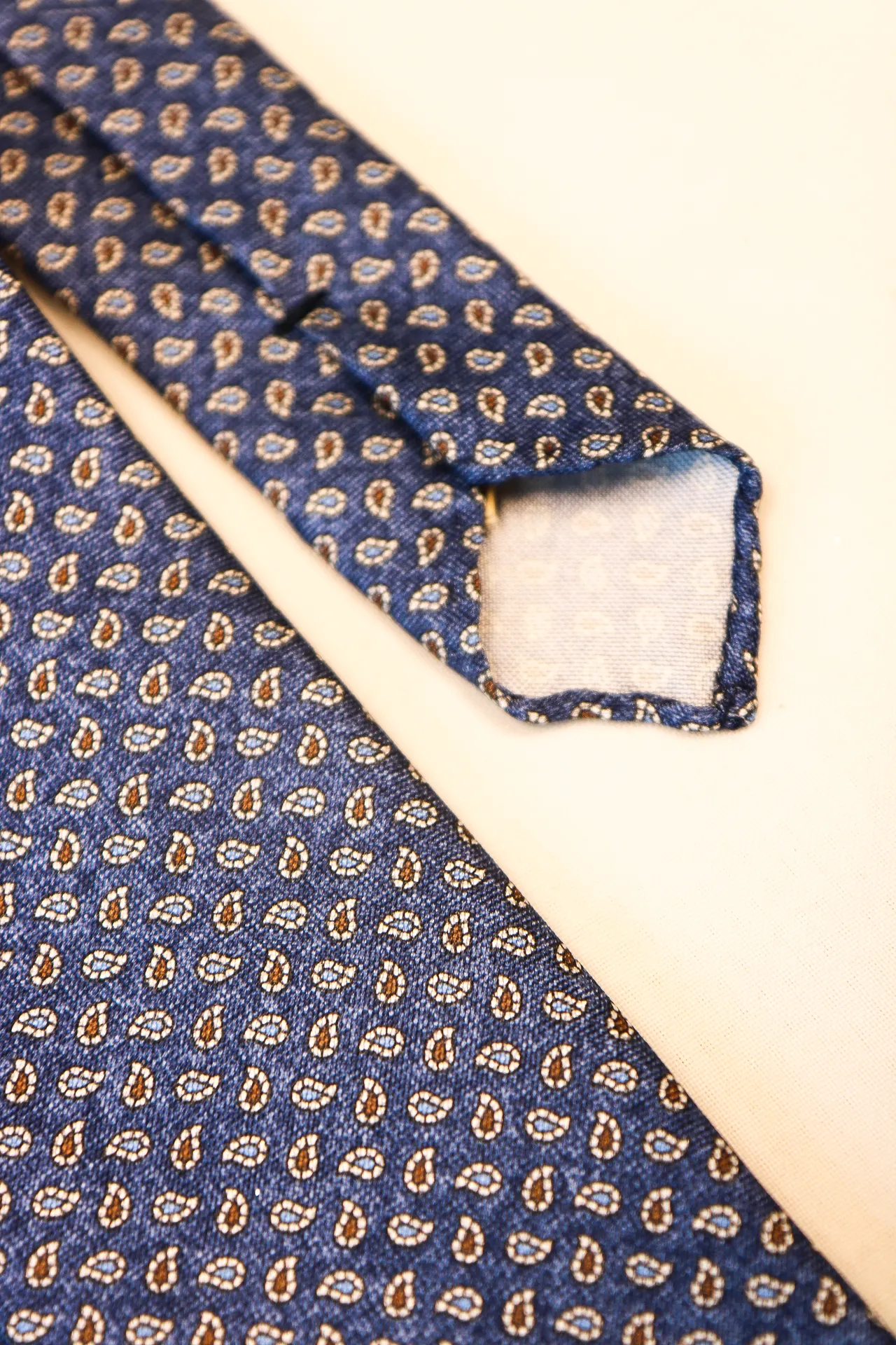 Tie 100% Silk Panama Blue & Brown Denim Untipped