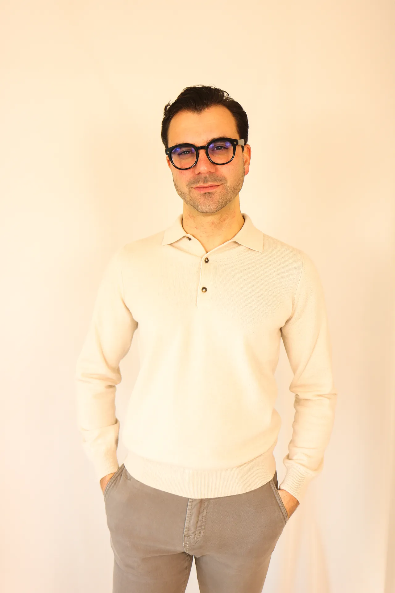 Polo longsleeve beige Bergamo cashmere