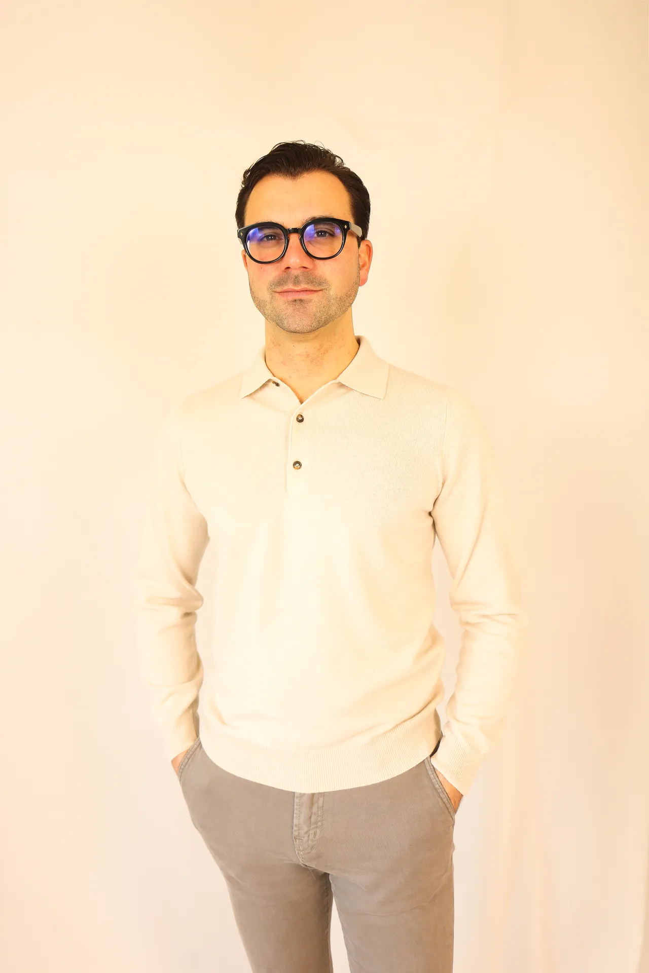 Polo longsleeve beige Bergamo cashmere