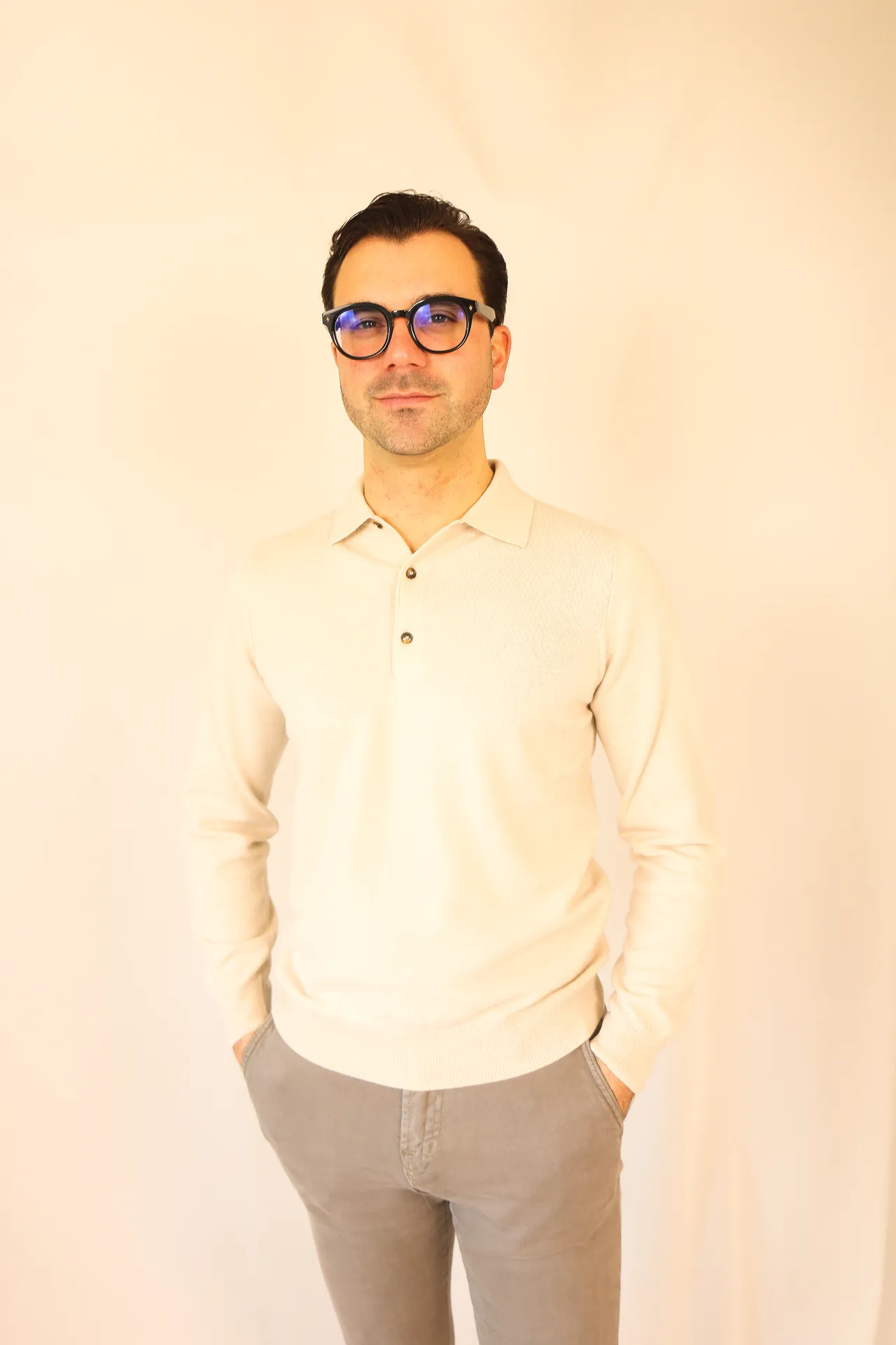 Polo longsleeve beige Bergamo cashmere