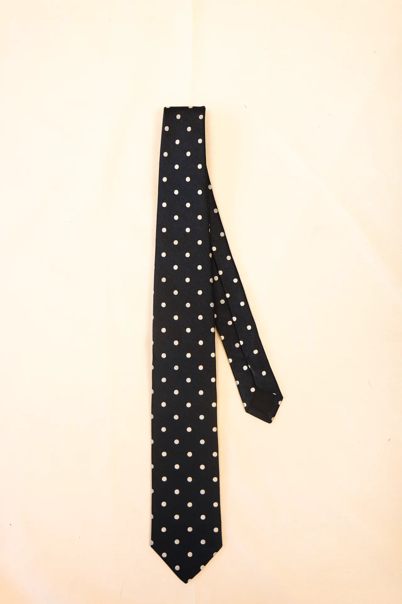 Tie 100% Silk Navy & White Dots Silk Tip