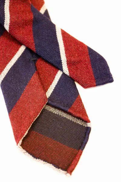 Tie 70% Cashmere 20% Wool 10% Silk Navy and Red Stripe Untipped