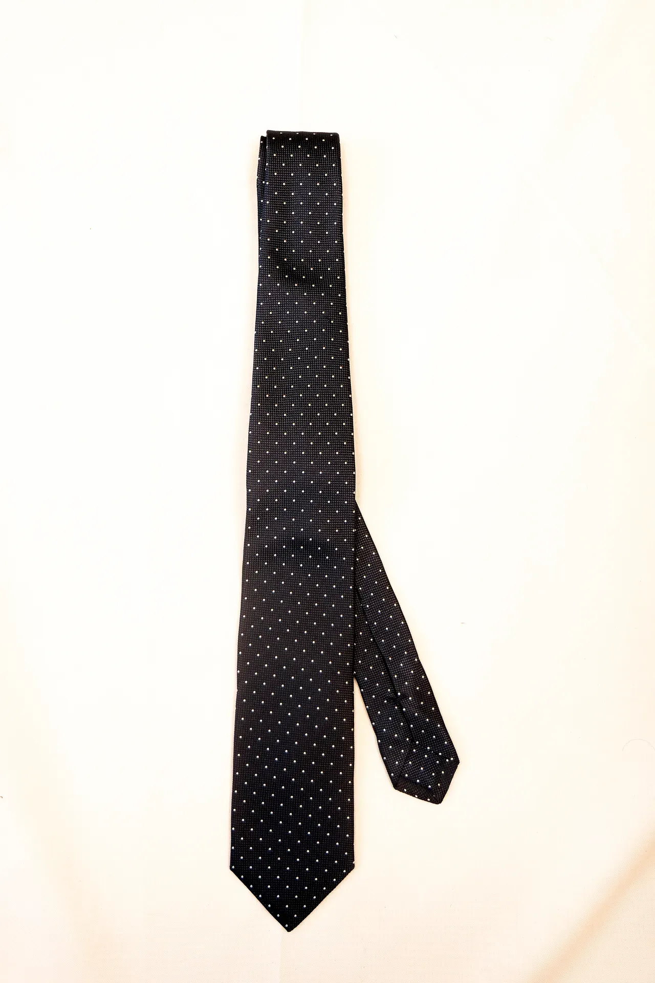 Tie 100% Silk Navy Structured & White Mini Dots Self Tip