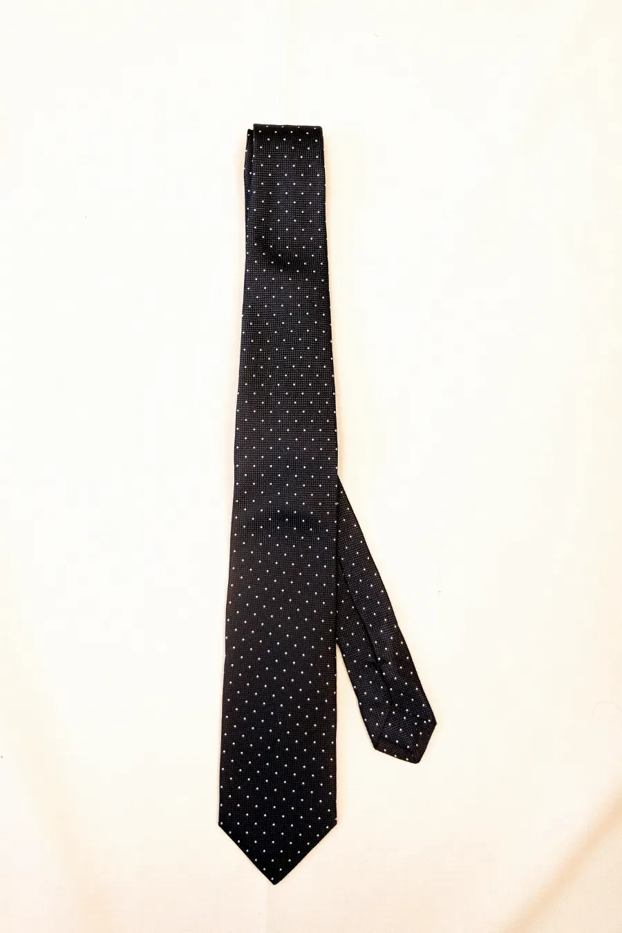Tie 100% Silk Navy Structured & White Mini Dots Self Tip