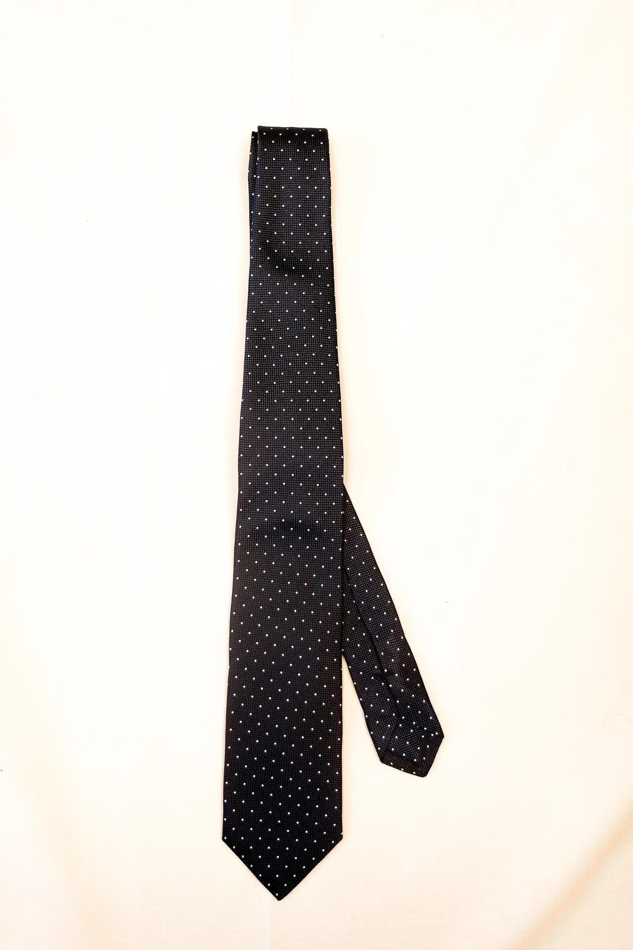 Tie 100% Silk Navy Structured & White Mini Dots Self Tip