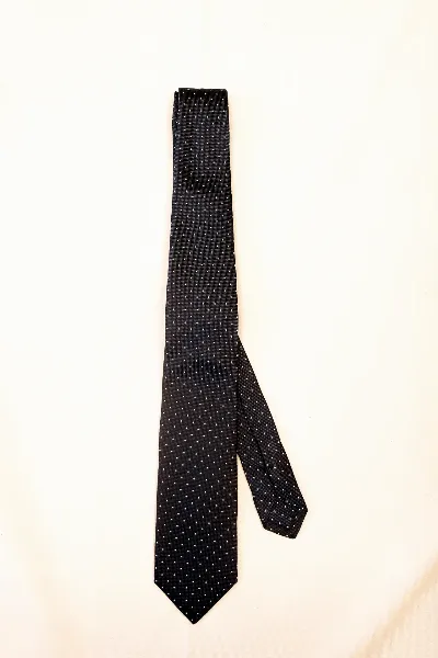 Tie 100% Silk Navy Structured & White Mini Dots Self Tip