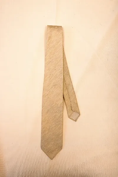 Tie 60% Linen 40% Beige White Gloss Stripe Untipped