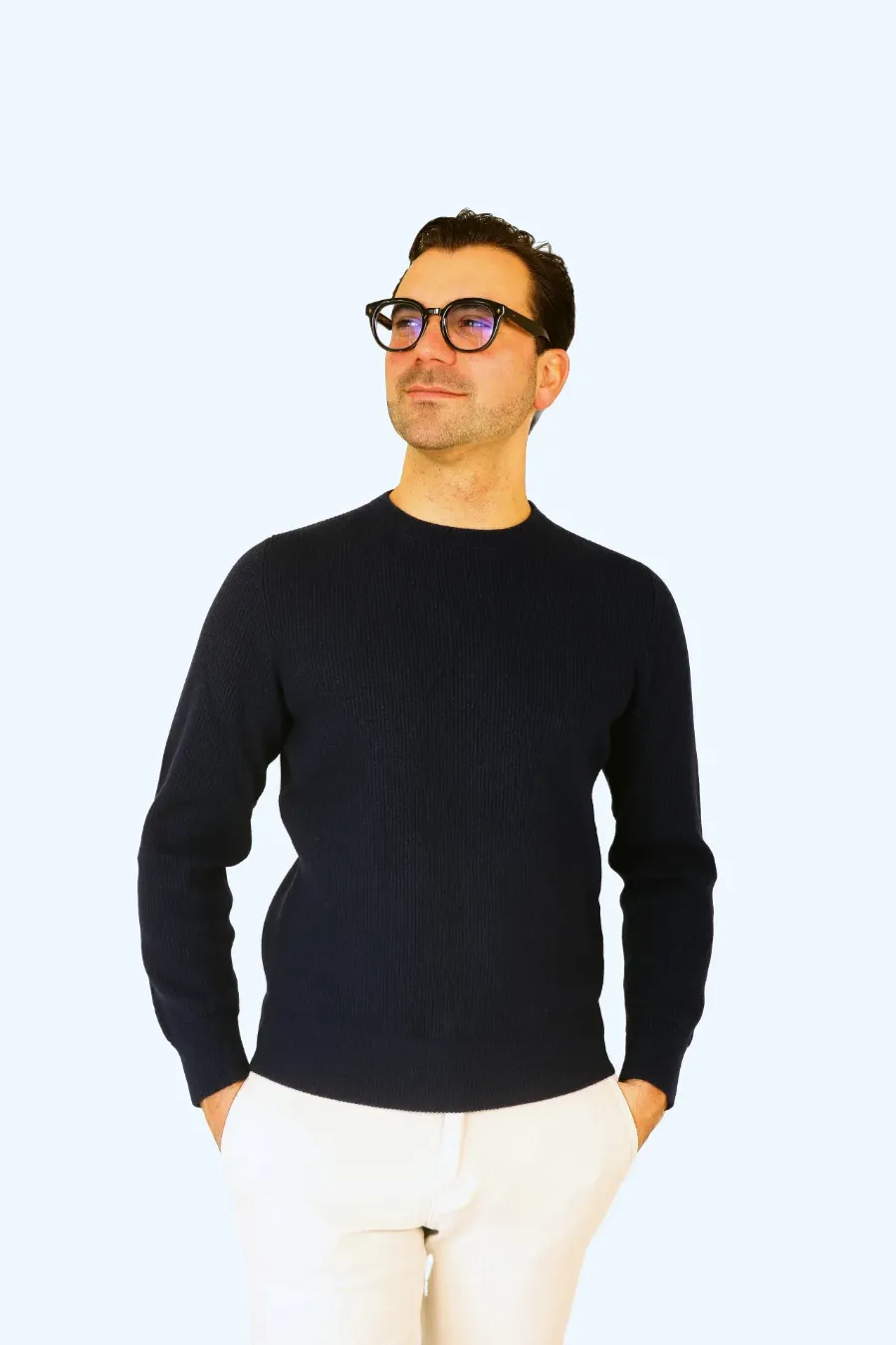 Rib knit sweater navy Milan cashmere   - IMG 9133