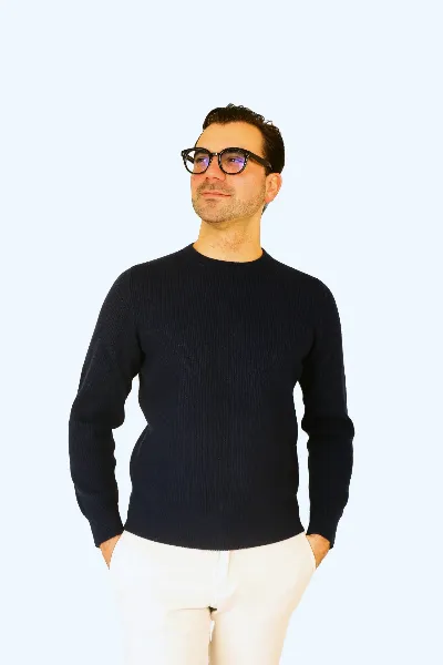 Rib knit sweater navy Milan cashmere   - IMG 9133