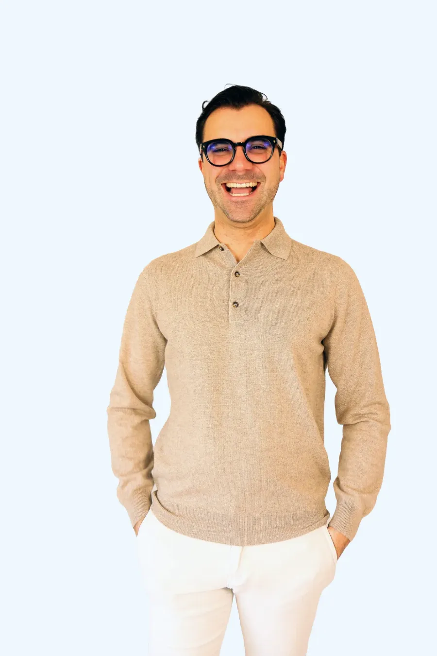 Polo longsleeve taupe Bergamo cashmere  - IMG 9493