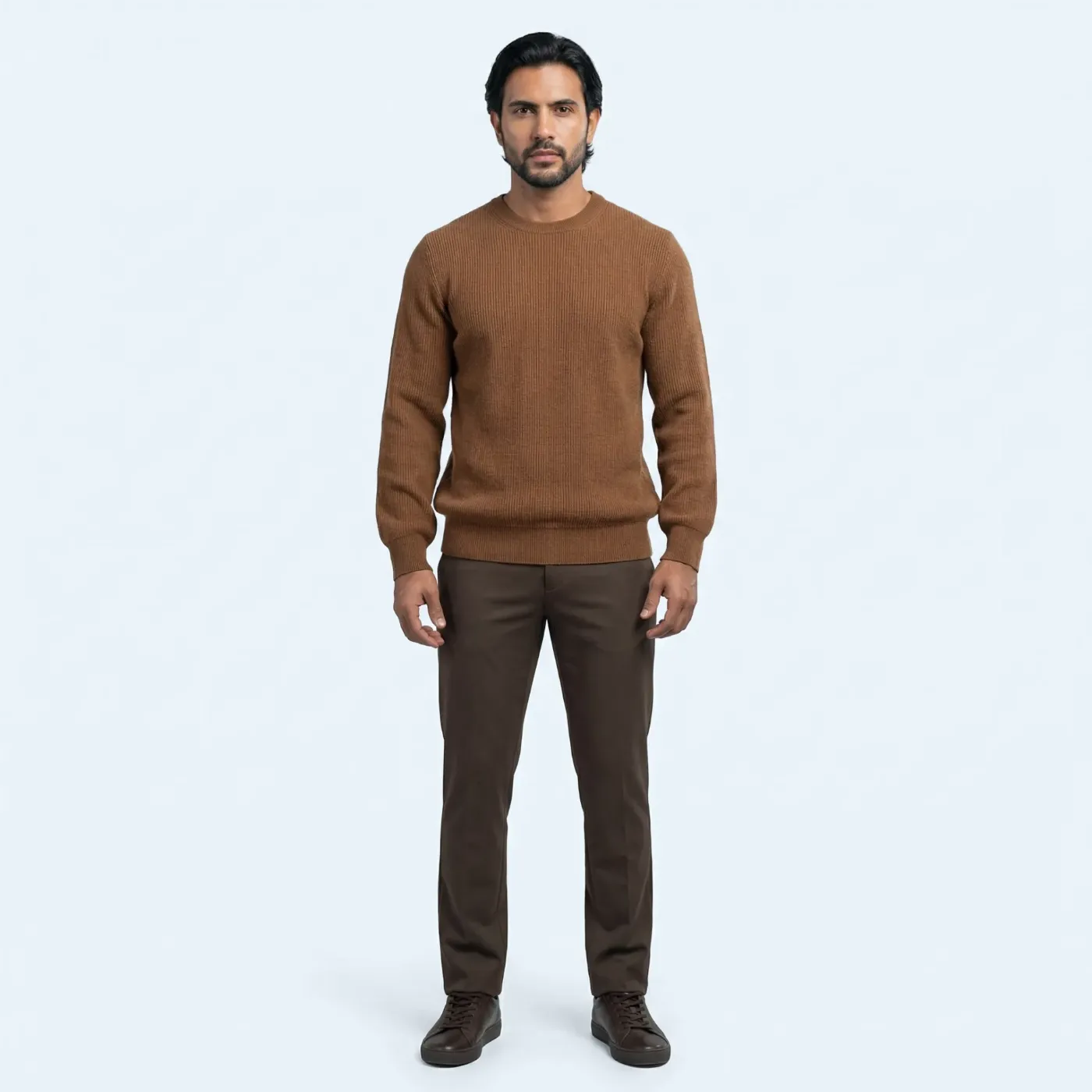 Rib knit sweater brown Milan cashmere