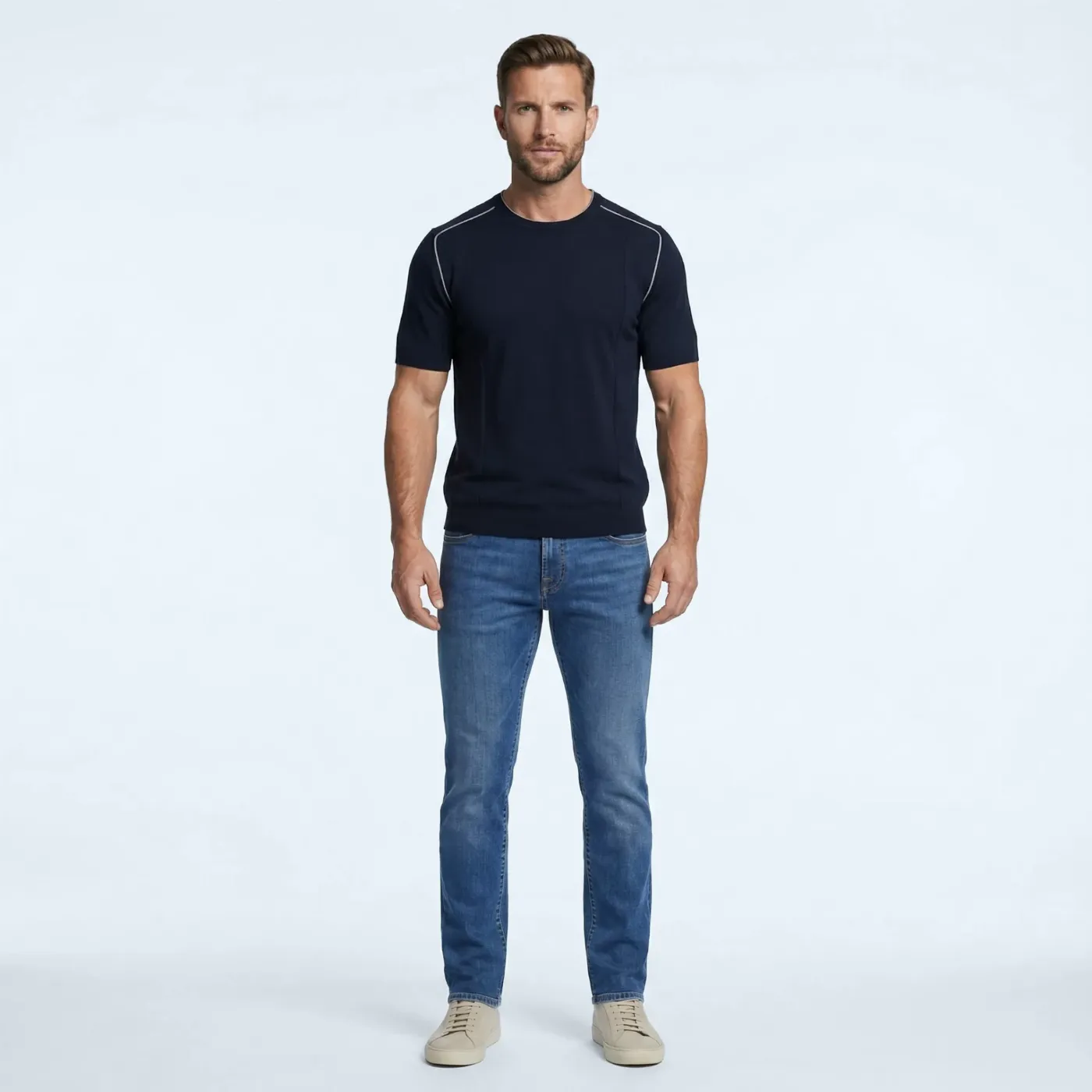 Jersey round neck Trento navy 100% silk