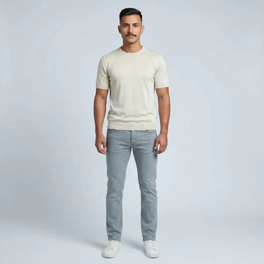 Jersey round neck Trento light sand 100% silk - 8721399461136   1